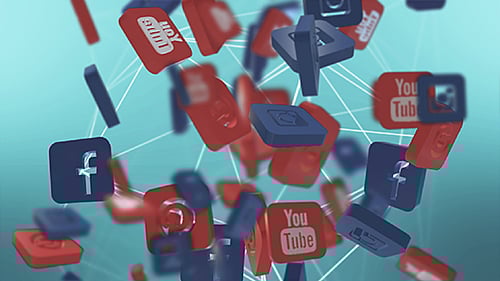 3D Social Media Network Icons Falling and Connecting