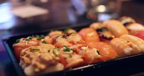 plate of delicious take away sushi