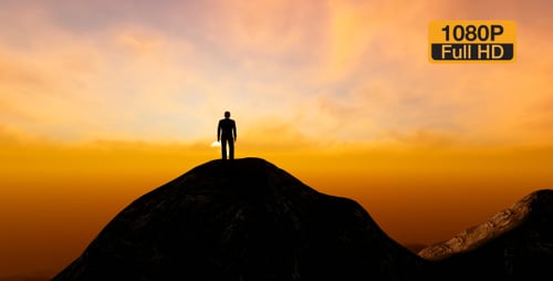 Silhouette Businessman on top of Mountain