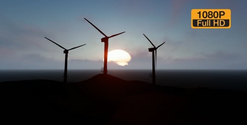 Sustainable Energy Wind Turbines with Setting Sun