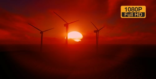 Renewable Energy Wind Turbines Silhouette at Dramatic Sunset