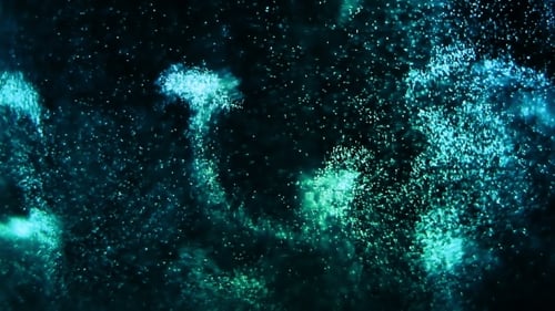 Abstract Glowing Blue Green Particles Fluid Motion Background