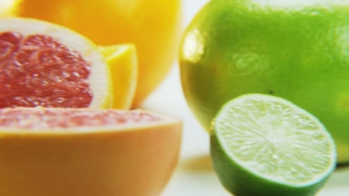 Citrus Fruits. Camera Moving From Right To Left