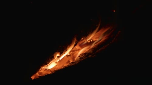 Between the Logs in Bonfire at Night