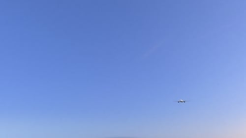 Commercial Airplane Passing Work Road Sign. Conceptual Animation