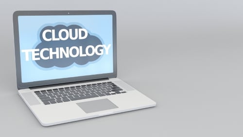 Opening and Closing Laptop with Cloud Technology Inscription on the Screen