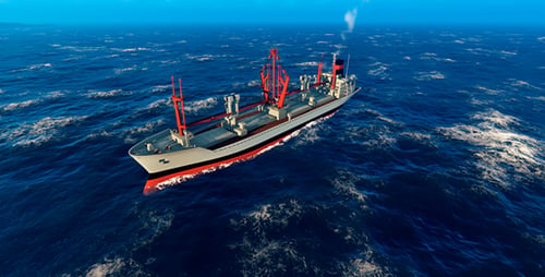 The Transport Ship Sails Stormy Ocean