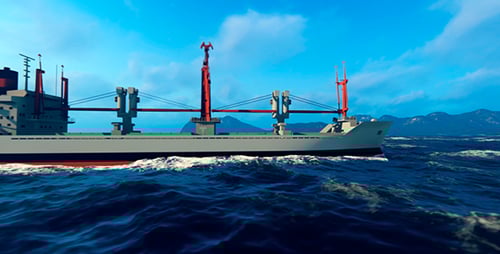 Large Transport Ship Floats In The Sea