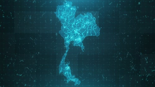 Futuristic Digital Map of Thailand with Data Network