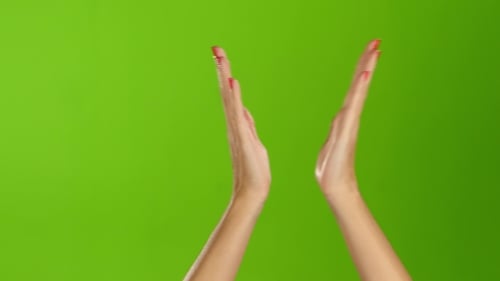 Beifall und Klatsch in zwei weiblichen Händen auf Greenscreen-Hintergrund
