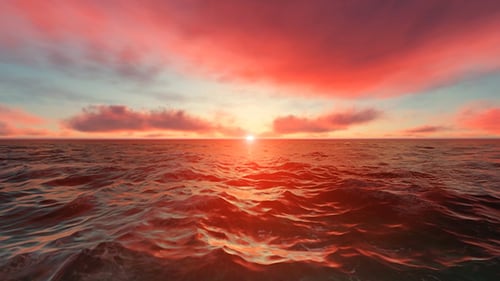 Red Sunset Over Ocean