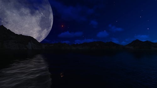 Big Moon Over Night Lake