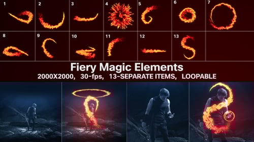 Dynamic Fiery Flame Elements Pack for Special Effects and Transitions