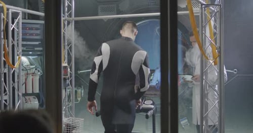 Futuristic Lab with Scientists and Experiment