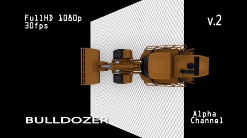 Animated 3D Bulldozer Overhead Moving Across Screen