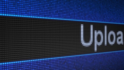 Uploading Text on Blue Pixelated Digital Display