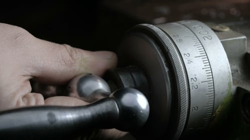 Old Lathe Machine in Workshop