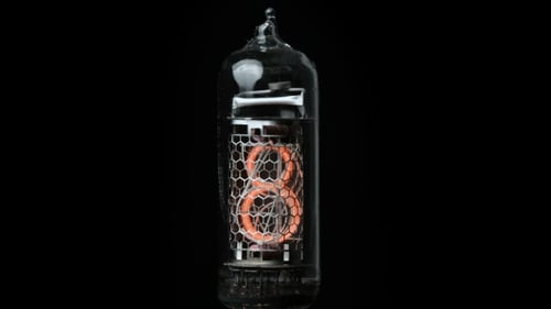 El verdadero indicador de tubo Nixie de los números de estilo retro. El dígito 8 y el punto