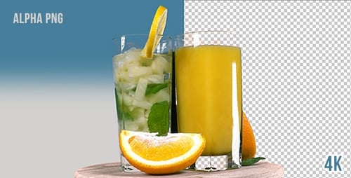 Fresh Fruit Drinks Spinning on Chroma Key Backgrounds
