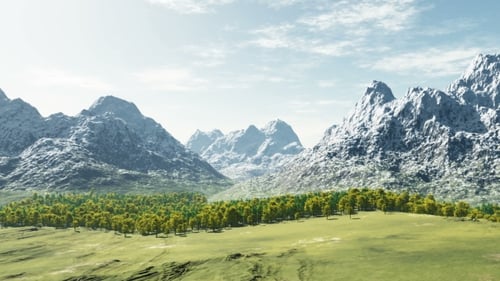 Green Valley and Mountain in Snow