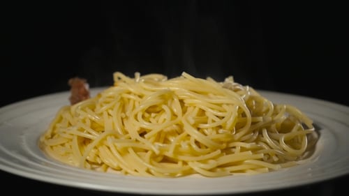 Spaghetti with Bolognese Sauce on the Black Isolated Background, Serving, Huge Big