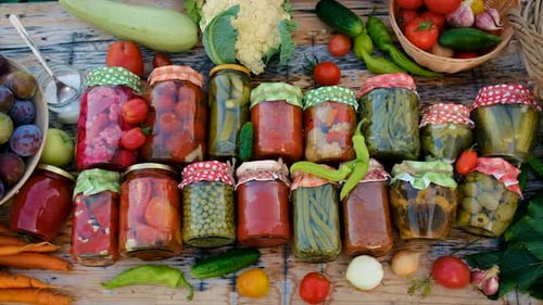 Jars with Preserved Vegetables for the Winter