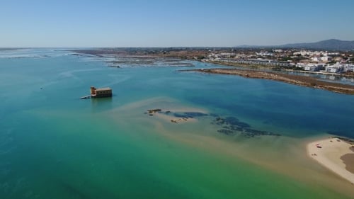 Aerial. Flight Over the Beaches and Ria Formosa in Fuseta