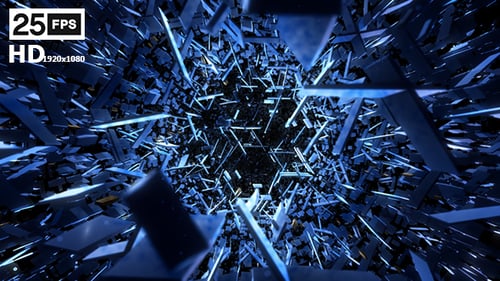 Futuristic Abstract Tunnel Flythrough with Glowing Geometric Particles