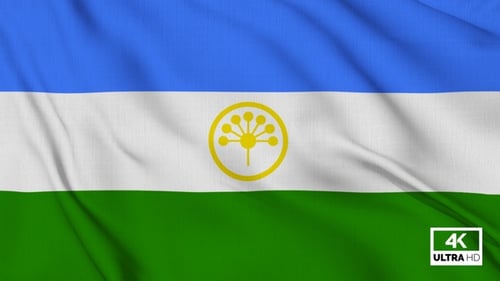 Realistic Waving Flag with Blue White Green Stripes and Yellow Symbol