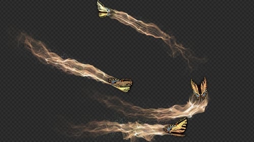 Golden Butterfly Flying with Shimmering Fluid Particle Trail