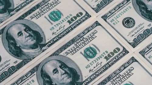 Close Up of Rows of One Hundred Dollar Bills