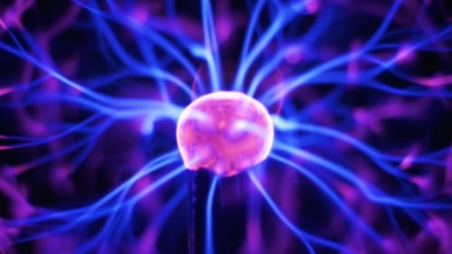 Abstract Plasma Ball With Glowing Blue Light Beams