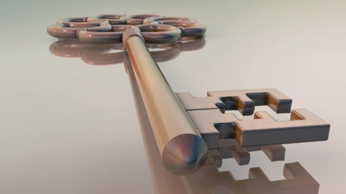 Antique Door Key ,Isolated, Is Falling on the Floor