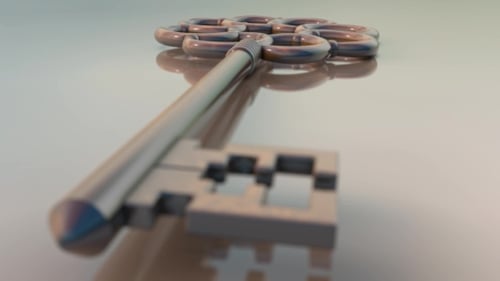 Antique Door Key ,Isolated, Is Falling on the Floor