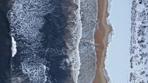 Baltic sea at winter, Poland. Winter tourism at Baltic sea