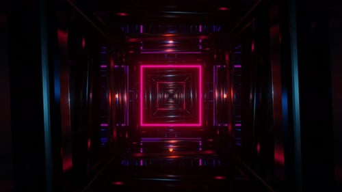 3d render illustration beautiful Abstract Square Tunnel with Neon Light Lines
