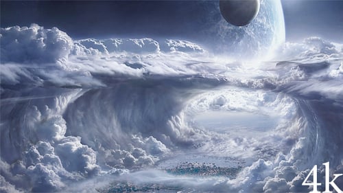 Epic Futuristic Planet Above a Cloud-Filled Alien Cityscape