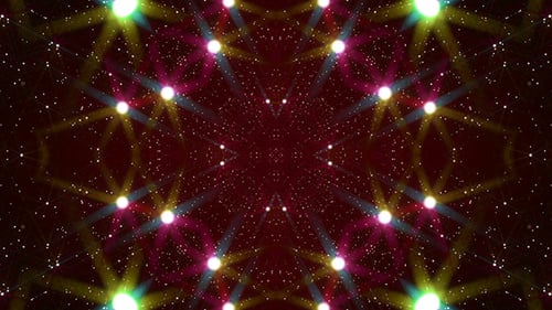 Shining Golden Particles and Colorful Light Ray Kaleidoscope Loop Background