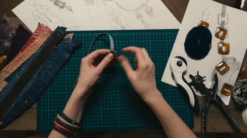 Hands Crafting Jewelry at a Table with Tools
