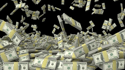 Raining Stacks of US Hundred Dollar Bills