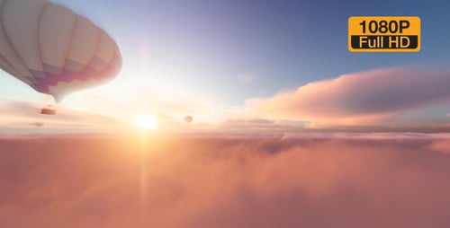 Hot Air Balloons Flying Above Clouds at Golden Sunset