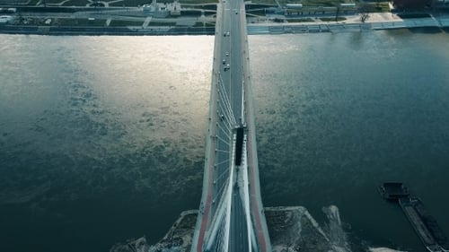 Aerial View of Modern City Bridge Over River