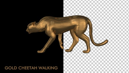 Golden Metallic Cheetah Walking Cycle Animation