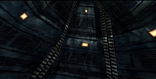 Dark Futuristic Industrial Corridor Flythrough Background Loop