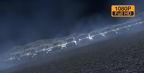 Futuristic Convoy of Vans with Headlights on Alien Planet