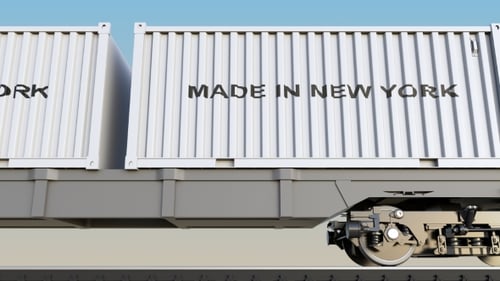 Moving Cargo Train and Containers with MADE IN NEW YORK Caption