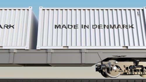 Moving Cargo Train and Containers with MADE IN DENMARK Caption