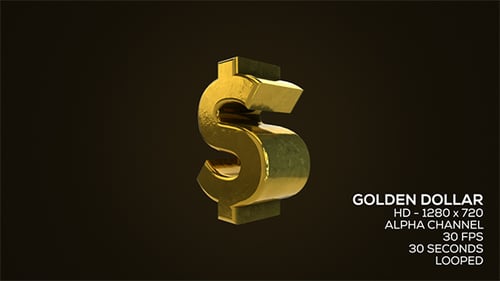 Animated Golden Dollar Sign Loop with Alpha Channel