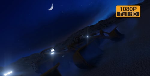 Heavy Industrial Machines Working on Site at Night