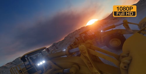 Heavy Industrial Vehicles Working at Sunset 3D Animation